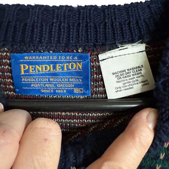 Vtg Pendleton Sweater Men's Cotton XL Plaid Blue Preppy Classic Eclecticgrandpa - Picture 2 of 7